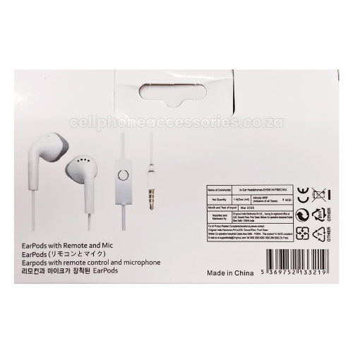 Wired Earphones with Microphone and Remote Control – White