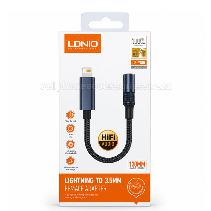 LDNIO LS-Y801 Lightning to 3.5mm Female Audio Adapter Cable Compatible with iPhone, iPad and Lightning Devices - Grey