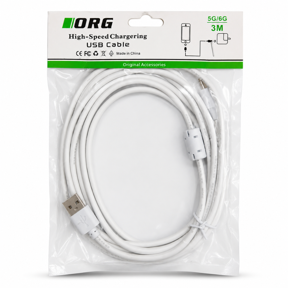 Lightning Compatible USB Charging Cable 3M High-Speed Charging Cable White