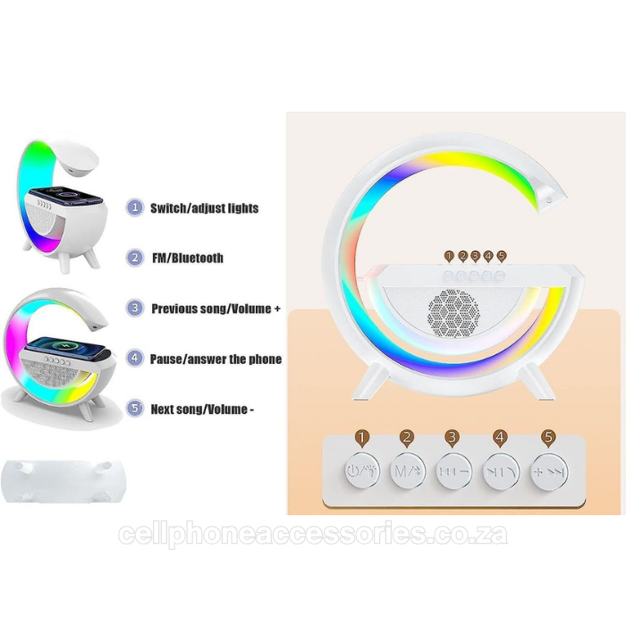 RGB Wireless Charging Bluetooth Speaker with 15W Wireless Charging Pad – White