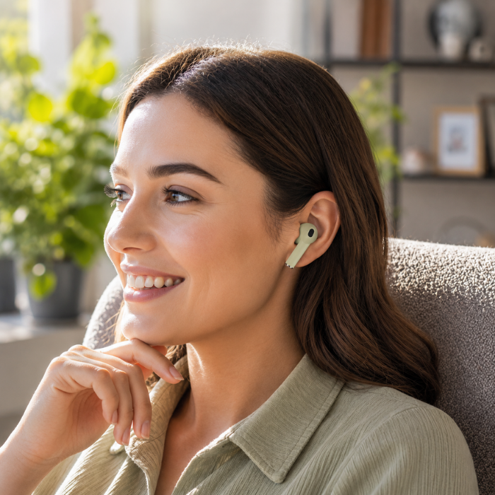 inPods 12 Wireless Stereo Earphones with Type-C Charging Case Compatible Bluetooth Earbuds – Peach Pink, Navy Blue & Mint Green