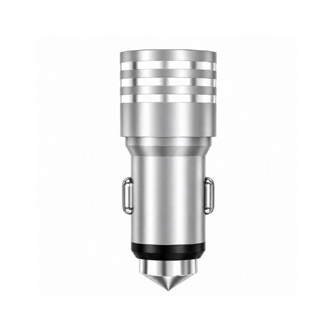 Dual USB Car Charger with Emergency Window Breaker Compatible for iPhone, Samsung & Android – Assorted Colours