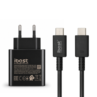 iBest 35W PD Dual Port USB-C & USB-A Fast Charging Adapter with USB-C to USB-C 5A Cable – Black