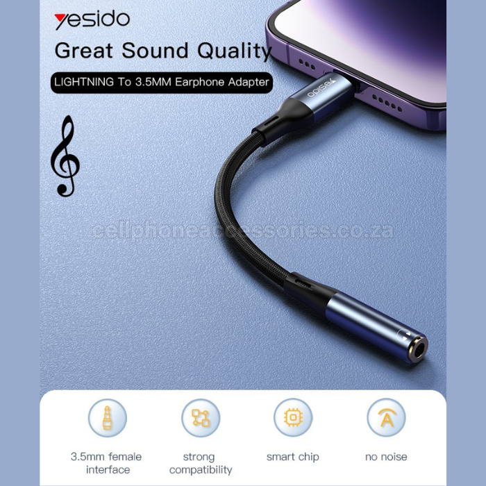 Yesido Lightning to 3.5mm Headphone Jack Adapter, Audio Converter Cable for iPhone & Lightning Devices, Braided Design Grey