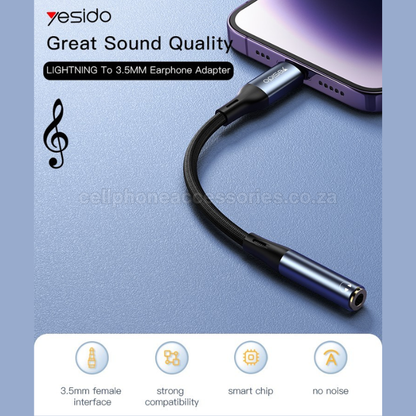 Yesido Lightning to 3.5mm Headphone Jack Adapter, Audio Converter Cable for iPhone & Lightning Devices, Braided Design Grey