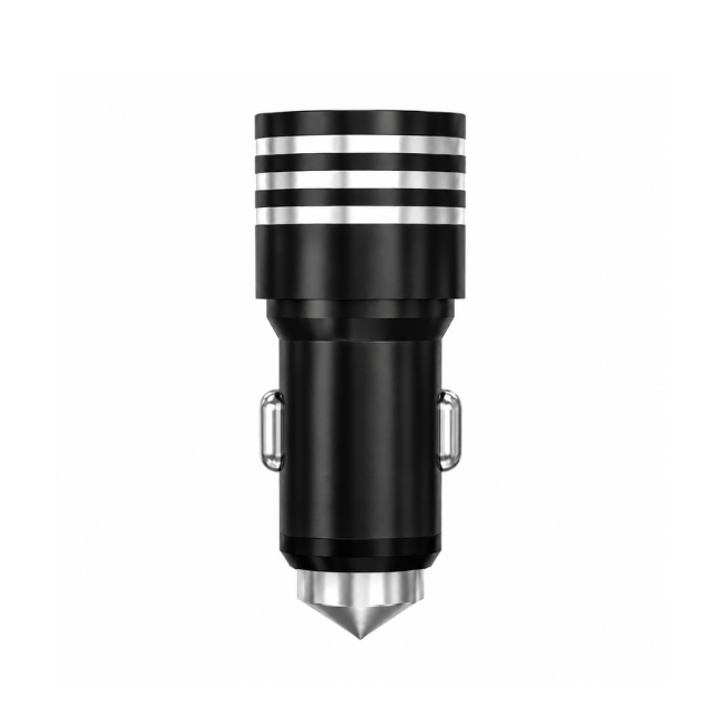 Dual USB Car Charger with Emergency Window Breaker Compatible for iPhone, Samsung & Android – Assorted Colours