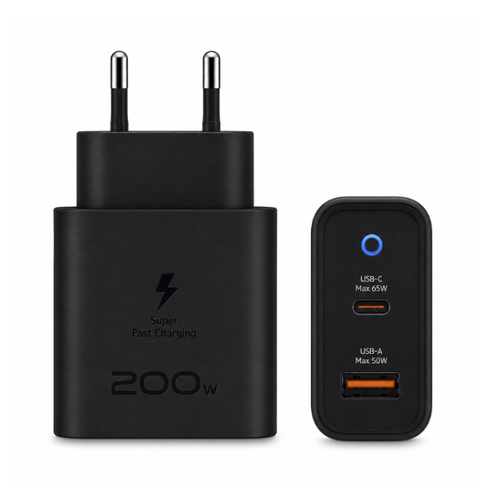 Compatible Samsung AI 200W PD Power Adapter Trio USB-C & USB-A Wall Charger – White / Black