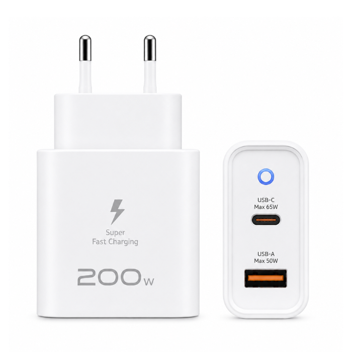 Compatible Samsung AI 200W PD Power Adapter Trio USB-C & USB-A Wall Charger – White / Black