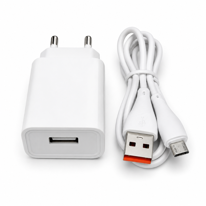 SIALKO 2.4A USB Wall Charger with Micro USB Cable, Single USB-A Fast Charging Power Adapter, EU 2-Pin Travel Charger, White (SIAL-37)