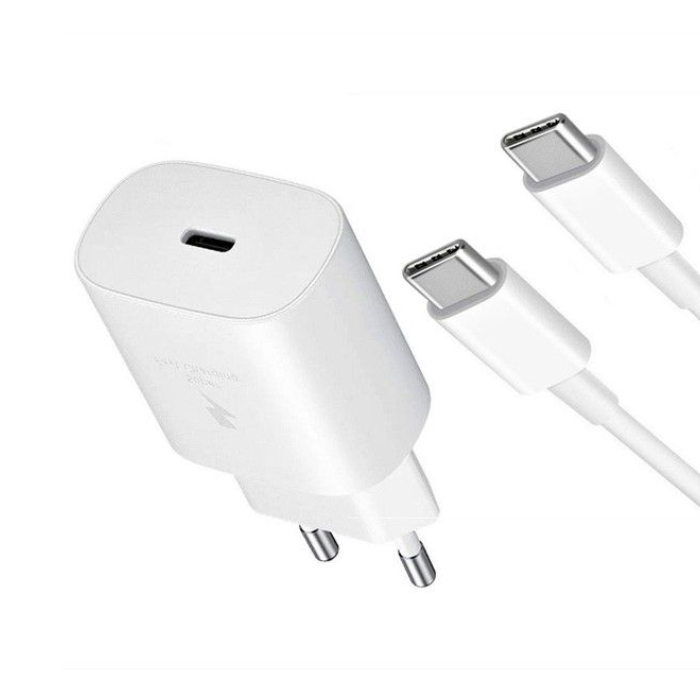25W USB-C Fast Charging Wall Adapter with USB-C to USB-C Cable Compatible for Samsung & USB-C Devices – White EU Plug