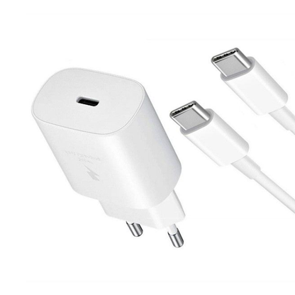 25W USB-C Fast Charging Wall Adapter with USB-C to USB-C Cable Compatible for Samsung & USB-C Devices – White EU Plug