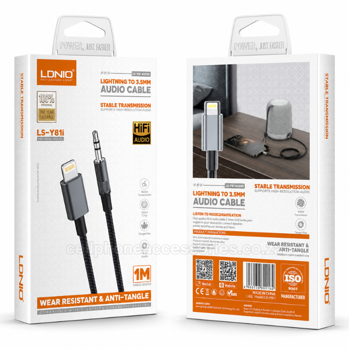 LDNIO LS-Y81i Lightning to 3.5mm AUX Audio Cable 1M HiFi Stereo Adapter Compatible with iPhone, iPad and Lightning Devices - White
