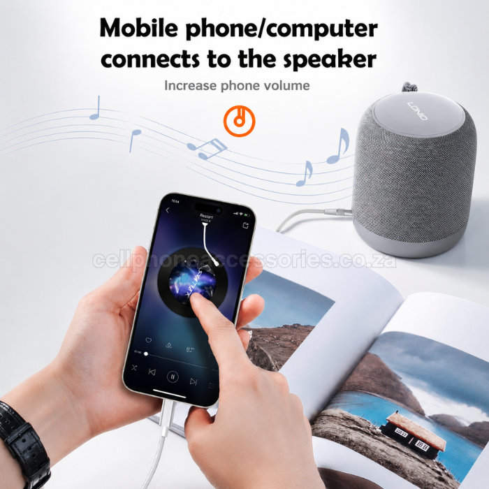 LDNIO LS-Y81i Lightning to 3.5mm AUX Audio Cable 1M HiFi Stereo Adapter Compatible with iPhone, iPad and Lightning Devices - White