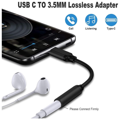 Type-C to 3.5mm Audio Jack Adapter Compatible USB-C Headphone & AUX Converter Black