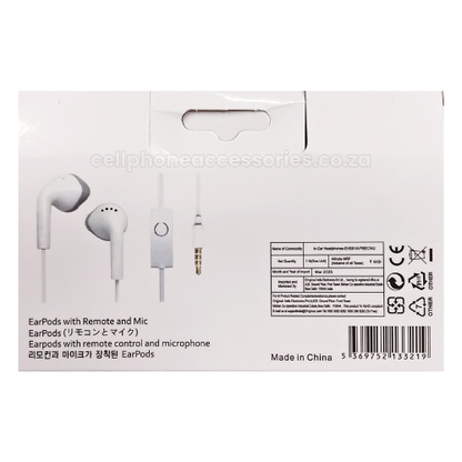 Wired Earphones with Microphone and Remote Control – White