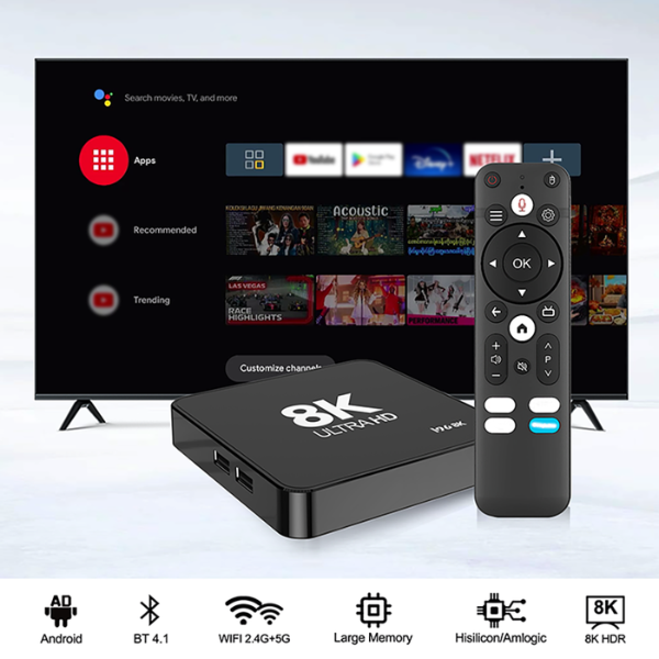 i96 8K Ultra HD Android 14 Smart TV Box 8GB+128GB Compatible Media Player – Black