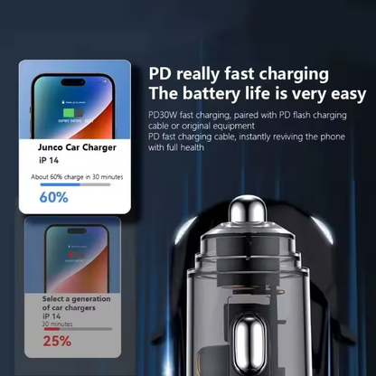 38W Dual Port Fast Car Charger USB-C PD & QC3.0 Compatible with iPhone, Samsung & Android Black