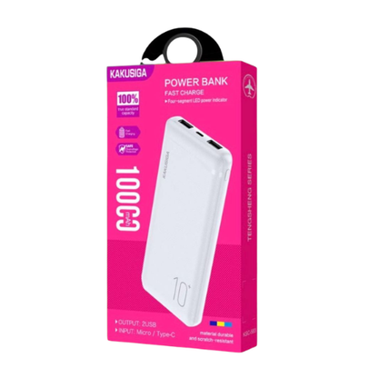 10000mAh Fast Charge Power Bank Compatible Portable Charger - KAKUSIGA - Black & White