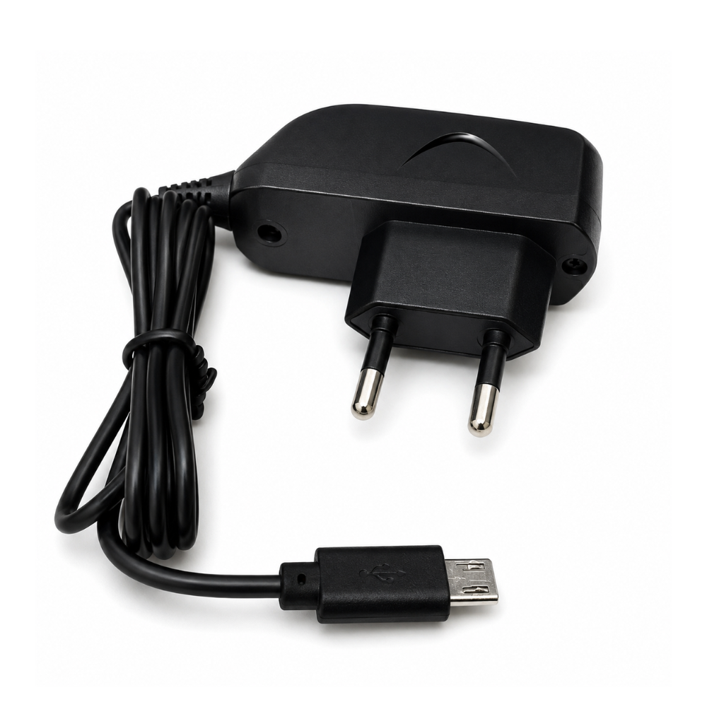 Micro USB Travel Charger with fixed Micro USB cable, EU plug, and compact design, Rocket Booster LC088A-V8 - Black