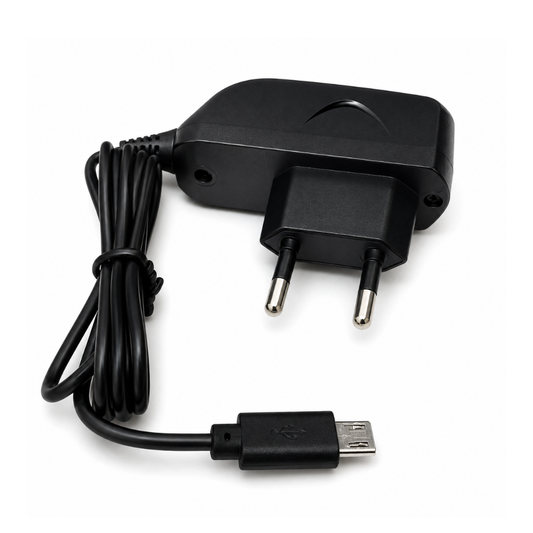 Micro USB Travel Charger with fixed Micro USB cable, EU plug, and compact design, Rocket Booster LC088A-V8 - Black