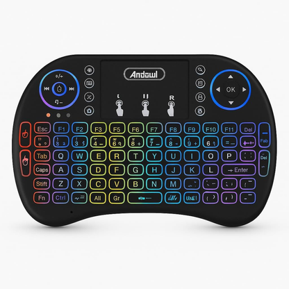 Andowl Q-K07 RGB Wireless Mini Keyboard with Touchpad, 2.4G & Bluetooth, Black