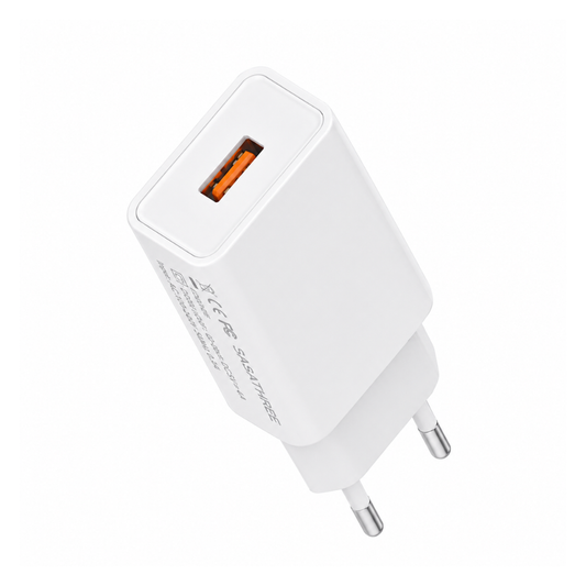 USB wall charger with EU plug and USB-A output - SASATHREE SC01 White, Compact white travel charger for compatible USB-powered devices
