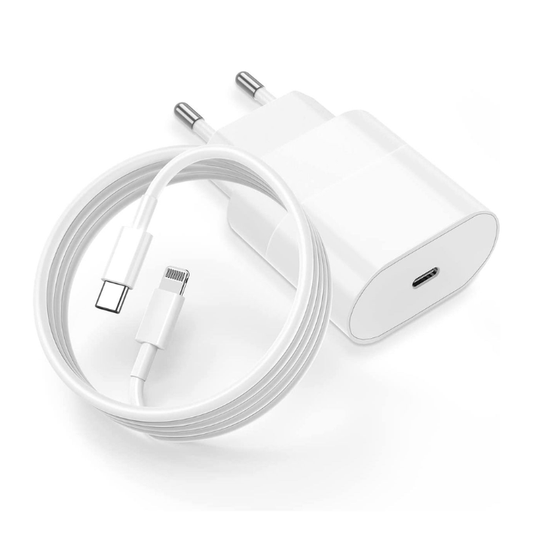 20W USB-C Fast Charging Wall Adapter with USB-C to Lightning Cable Compatible for iPhone & USB-C Devices – White EU Plug