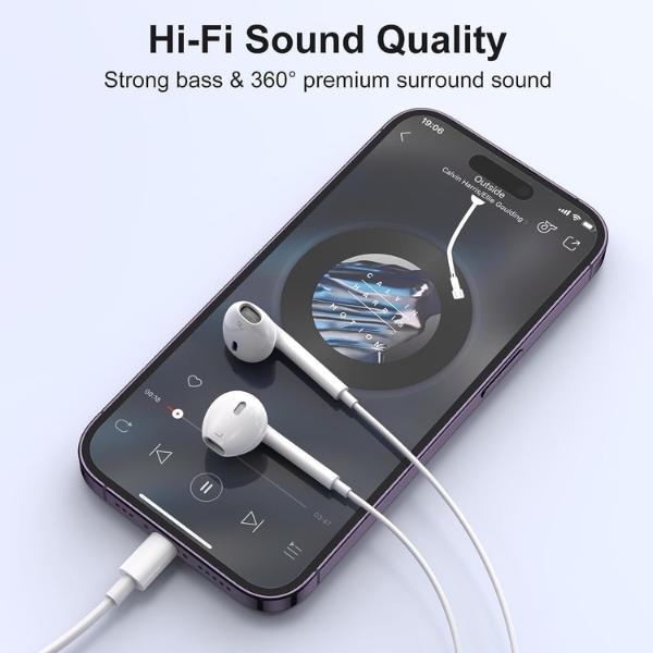 iPhone Compatible Wired Earphones with Built-in Microphone & Volume Control White