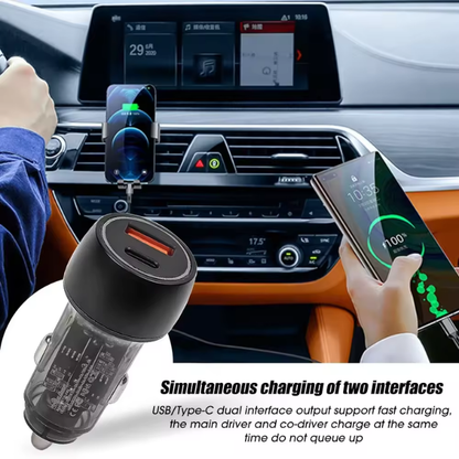 38W Dual Port Fast Car Charger USB-C PD & QC3.0 Compatible with iPhone, Samsung & Android Black