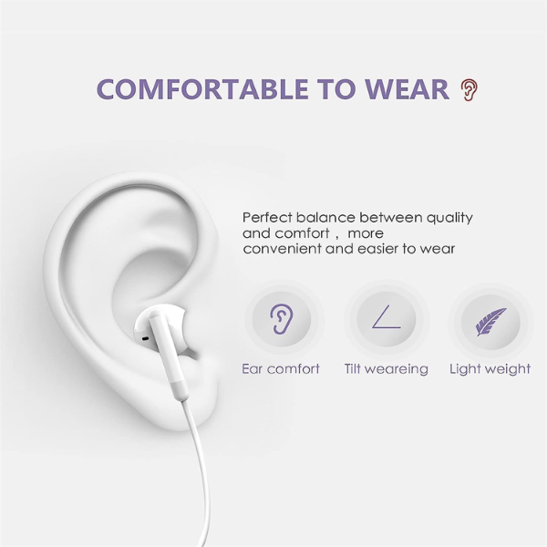 iPhone Compatible Wired Earphones with Built-in Microphone & Volume Control White (Pack of 2)