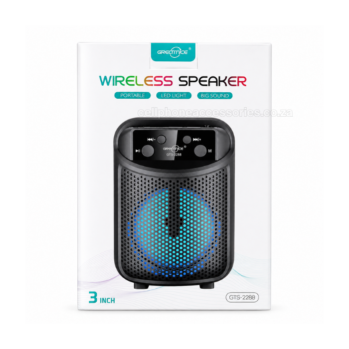 Greatnice GTS-2288 Wireless Bluetooth Speaker Portable LED Light FM Radio USB/TF Speaker - Black