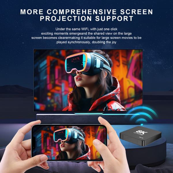 i96 8K Ultra HD Android 14 Smart TV Box 8GB+128GB Compatible Media Player – Black
