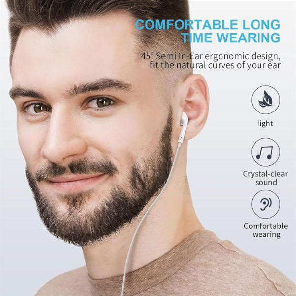 iPhone Compatible Wired Earphones with Built-in Microphone & Volume Control White