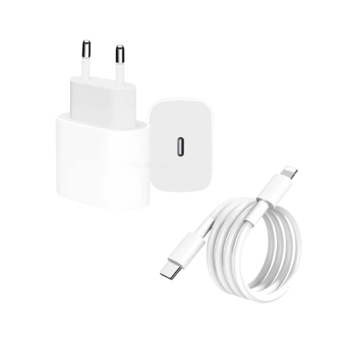 20W USB-C Fast Charging Wall Adapter with USB-C to Lightning Cable Compatible for iPhone & USB-C Devices – White EU Plug