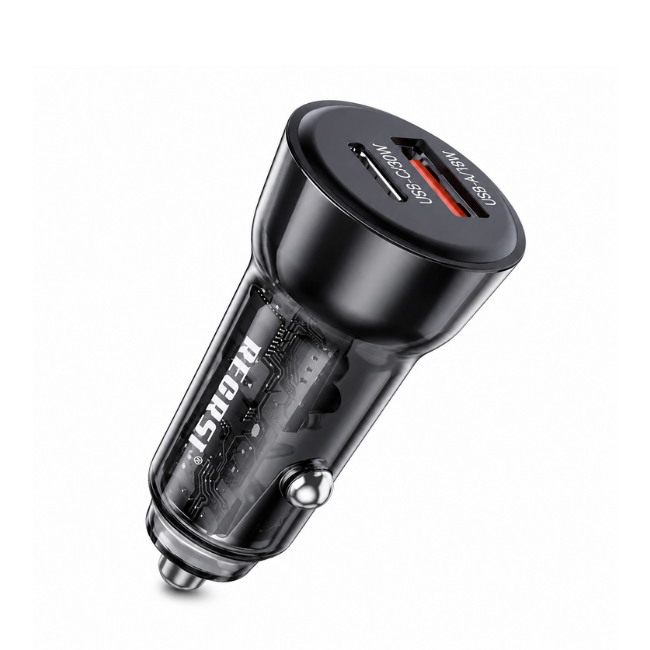 RECRSI 48W Dual Port Fast Car Charger USB-C PD30W & USB QC18W Black