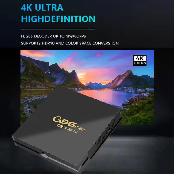 Q96 Max Android 15.0 Smart TV Box 4K Ultra HD Compatible Media Player – Black