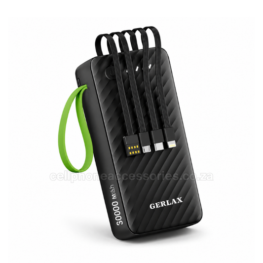 GERLAX P322 30000mAh Power Bank with Built-In Multi Charging Cables, 3A Fast Charging, LED Battery Indicator, Portable Backup Battery Pack Black