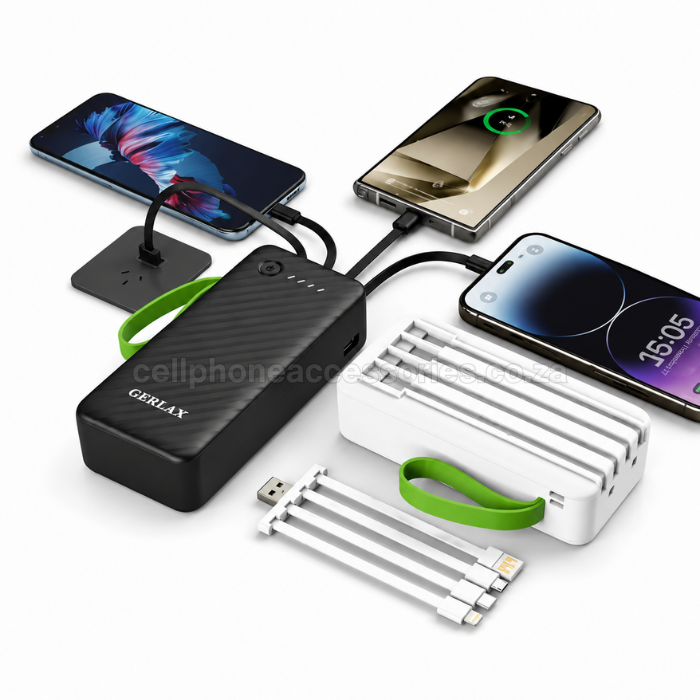 GERLAX P322 30000mAh Power Bank with Built-In Multi Charging Cables, 3A Fast Charging, LED Battery Indicator, Portable Backup Battery Pack Black