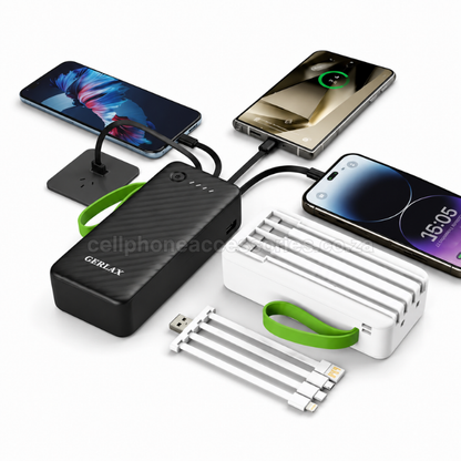 GERLAX P322 30000mAh Power Bank with Built-In Multi Charging Cables, 3A Fast Charging, LED Battery Indicator, Portable Backup Battery Pack Black