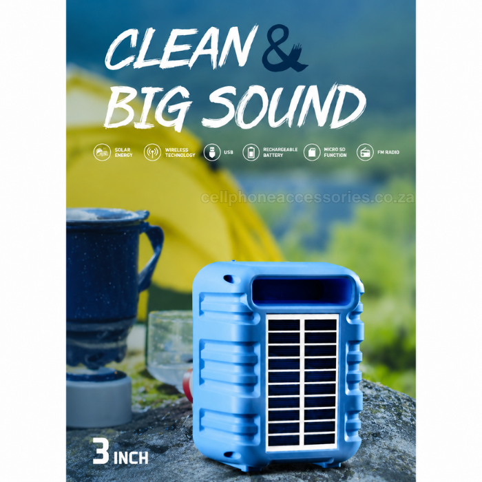 GREATNICE GTS-2039 Wireless Speaker with Solar Charging, 3 Inch Portable Rechargeable Speaker, USB & TF Card Playback, FM Radio, Colourful LED Light, Audio Speaker - Black