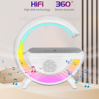 RGB Wireless Charging Bluetooth Speaker with 15W Wireless Charging Pad – White