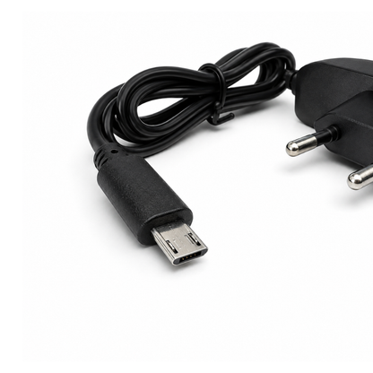 Micro USB Travel Charger with fixed Micro USB cable, EU plug, and compact design, Rocket Booster LC088A-V8 - Black