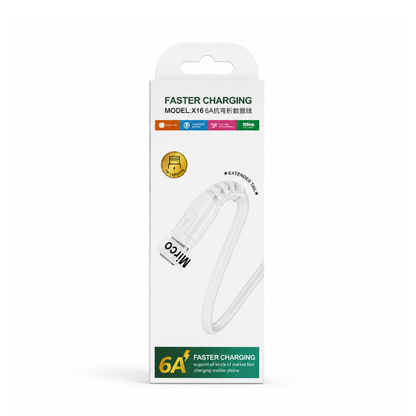 USB to Micro USB Cable 100cm, X16 6A Fast Charging and Data Transfer Cable for Compatible Android Phones, Tablets, Power Banks and Accessories - White