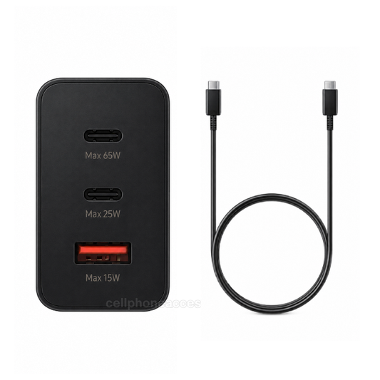 65W Super Fast PD Power Adapter Trio Charger with Dual USB-C & USB-A Ports