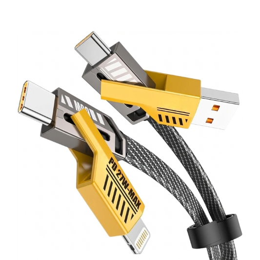 4-in-1 Fast Charging Cable Compatible for USB-A & USB-C to Type-C & Lightning Connector 65W Nylon Braided Black