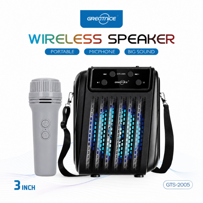 GREATNICE GTS-2005 Wireless Speaker with Microphone Portable Rechargeable Audio System 3 Inch Black
