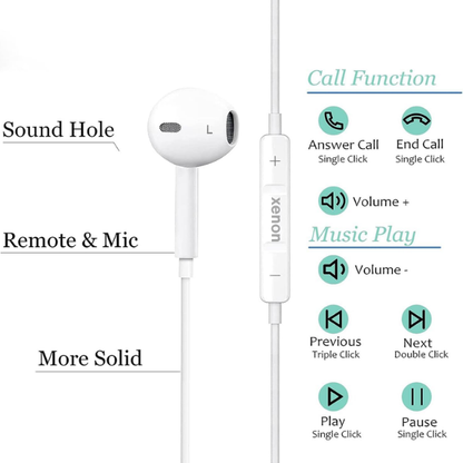 Xenon Lightning Wired Earphones with Microphone & Volume Control Compatible for iPhone Lightning Devices White