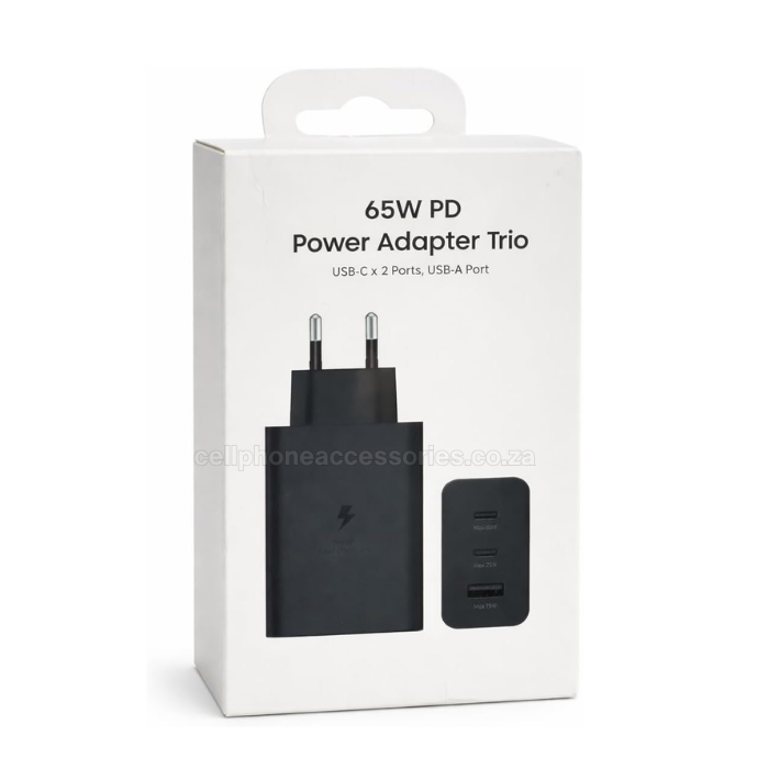 65W Super Fast PD Power Adapter Trio Charger with Dual USB-C & USB-A Ports