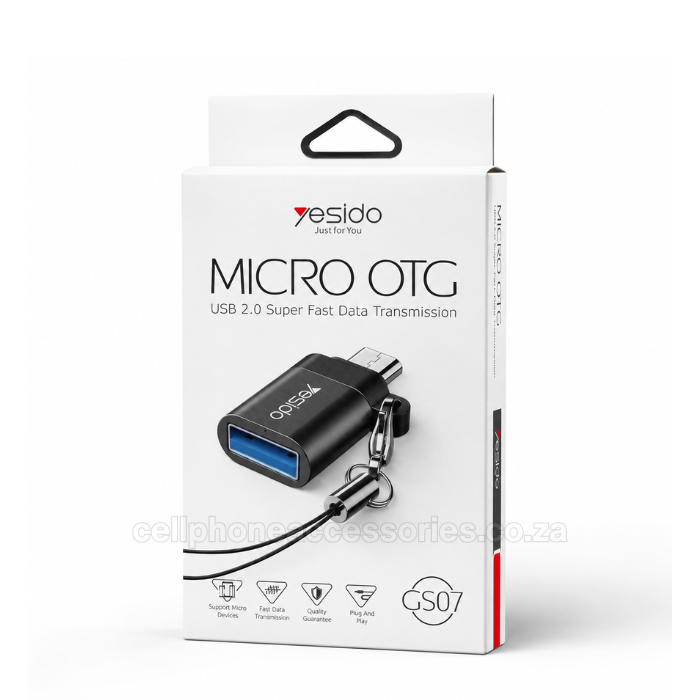 Yesido GS07 Micro USB OTG Adapter USB 2.0 Female Converter Compatible for Micro USB Smartphones & Tablets - Black