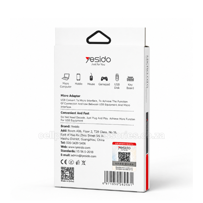 Yesido GS07 Micro USB OTG Adapter USB 2.0 Female Converter Compatible for Micro USB Smartphones & Tablets - Black